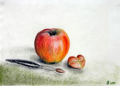 Apfel, Herz und Pinsel | Pastell | 2003 | Irmingard Gebert